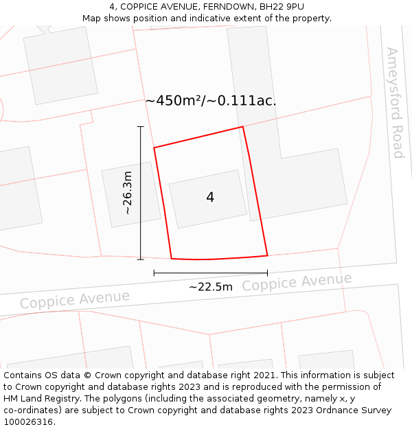 4, COPPICE AVENUE, FERNDOWN, BH22 9PU: Plot and title map