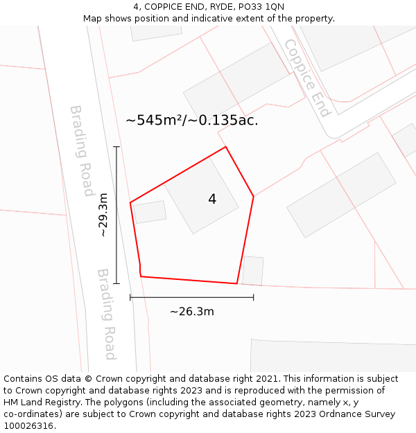 4, COPPICE END, RYDE, PO33 1QN: Plot and title map