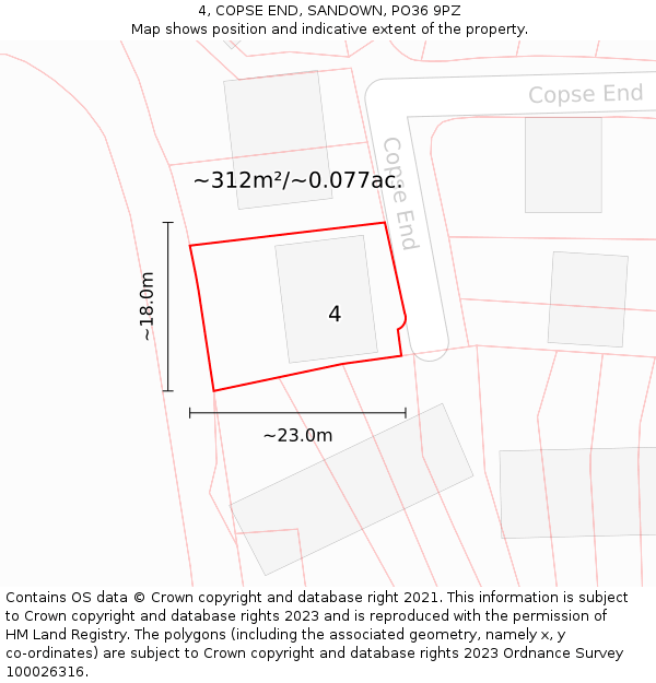 4, COPSE END, SANDOWN, PO36 9PZ: Plot and title map