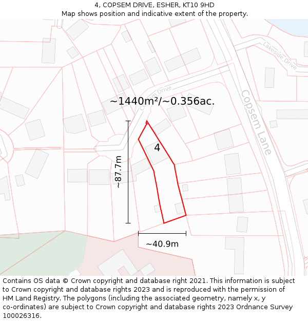 4, COPSEM DRIVE, ESHER, KT10 9HD: Plot and title map