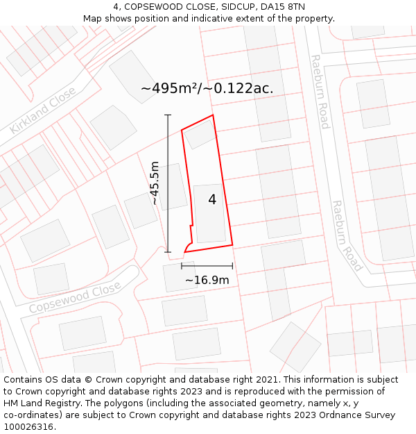 4, COPSEWOOD CLOSE, SIDCUP, DA15 8TN: Plot and title map