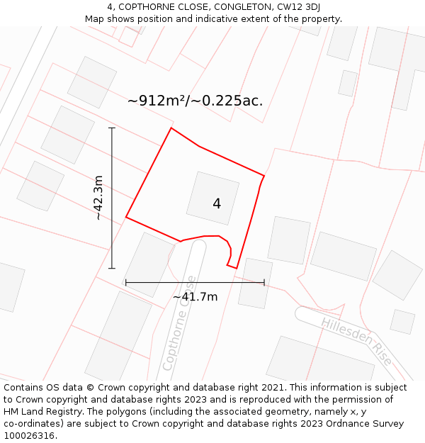 4, COPTHORNE CLOSE, CONGLETON, CW12 3DJ: Plot and title map