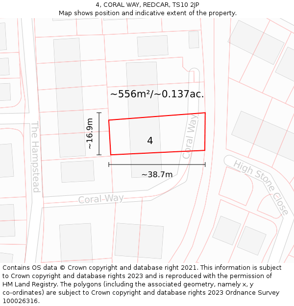 4, CORAL WAY, REDCAR, TS10 2JP: Plot and title map