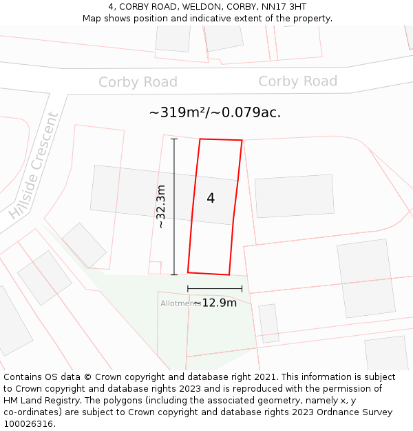 4, CORBY ROAD, WELDON, CORBY, NN17 3HT: Plot and title map