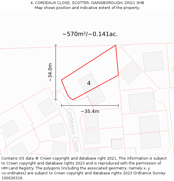 4, CORDEAUX CLOSE, SCOTTER, GAINSBOROUGH, DN21 3HB: Plot and title map
