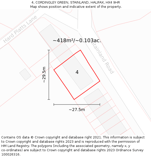 4, CORDINGLEY GREEN, STAINLAND, HALIFAX, HX4 9HR: Plot and title map