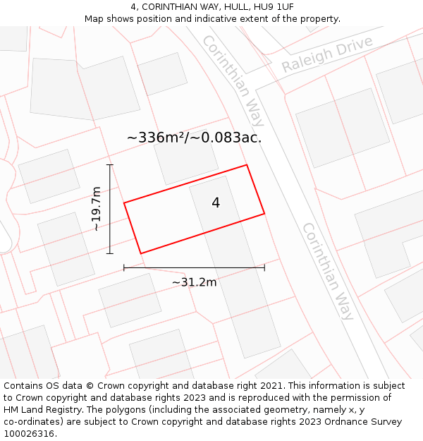 4, CORINTHIAN WAY, HULL, HU9 1UF: Plot and title map