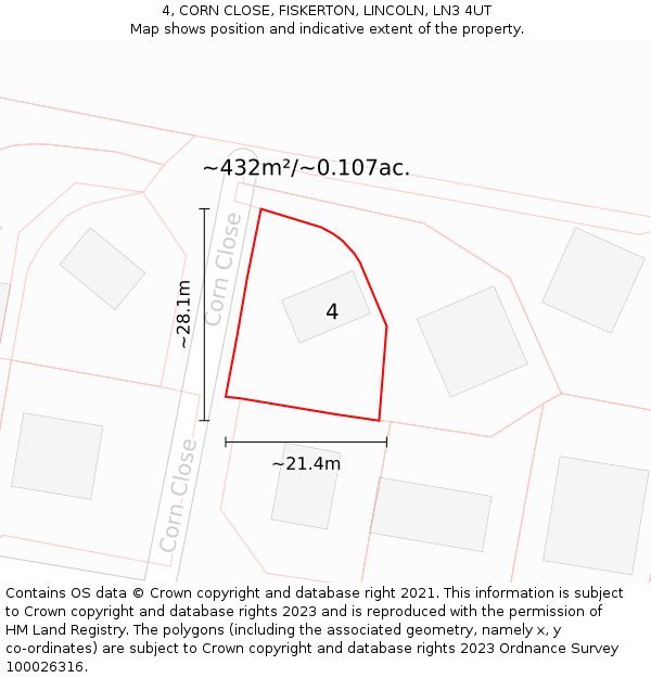 4, CORN CLOSE, FISKERTON, LINCOLN, LN3 4UT: Plot and title map