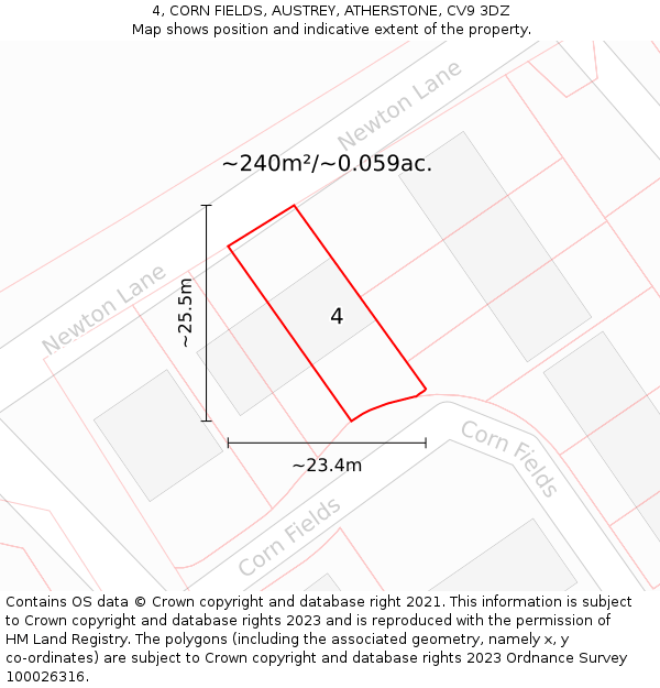 4, CORN FIELDS, AUSTREY, ATHERSTONE, CV9 3DZ: Plot and title map