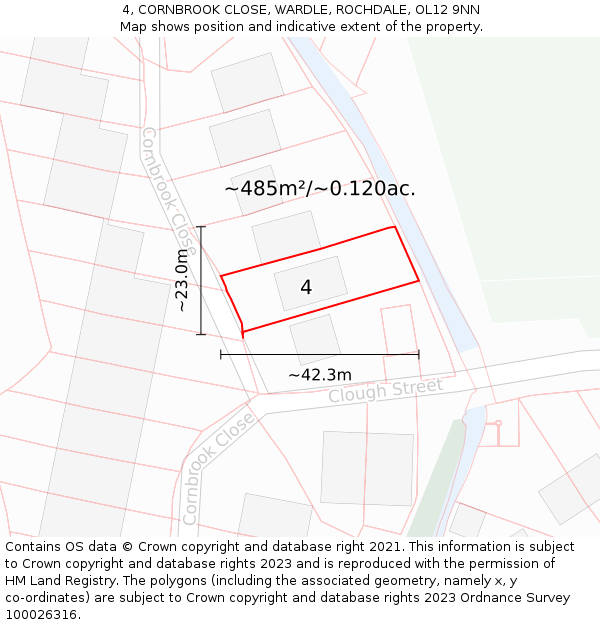 4, CORNBROOK CLOSE, WARDLE, ROCHDALE, OL12 9NN: Plot and title map