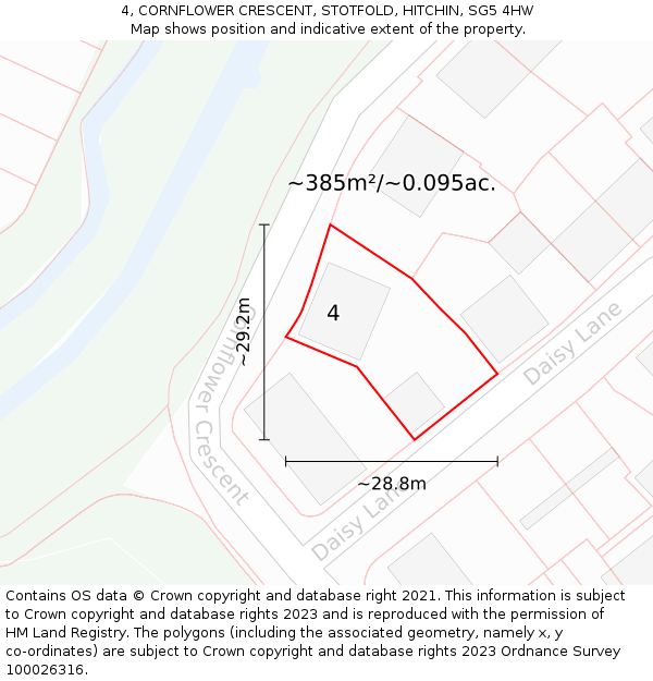 4, CORNFLOWER CRESCENT, STOTFOLD, HITCHIN, SG5 4HW: Plot and title map