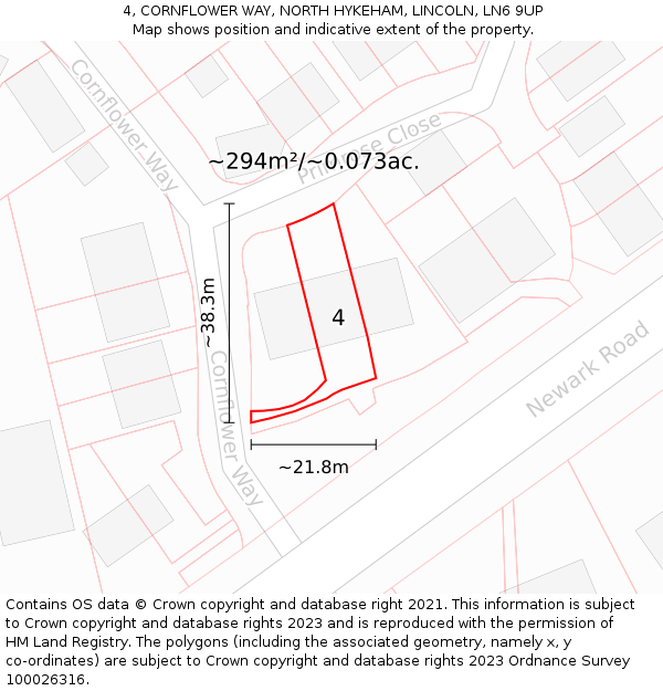 4, CORNFLOWER WAY, NORTH HYKEHAM, LINCOLN, LN6 9UP: Plot and title map