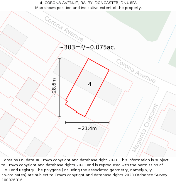 4, CORONA AVENUE, BALBY, DONCASTER, DN4 8FA: Plot and title map