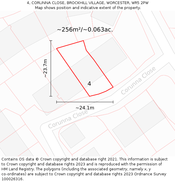 4, CORUNNA CLOSE, BROCKHILL VILLAGE, WORCESTER, WR5 2PW: Plot and title map