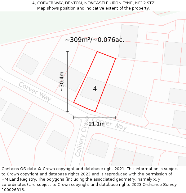 4, CORVER WAY, BENTON, NEWCASTLE UPON TYNE, NE12 9TZ: Plot and title map