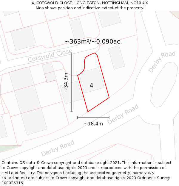 4, COTSWOLD CLOSE, LONG EATON, NOTTINGHAM, NG10 4JX: Plot and title map