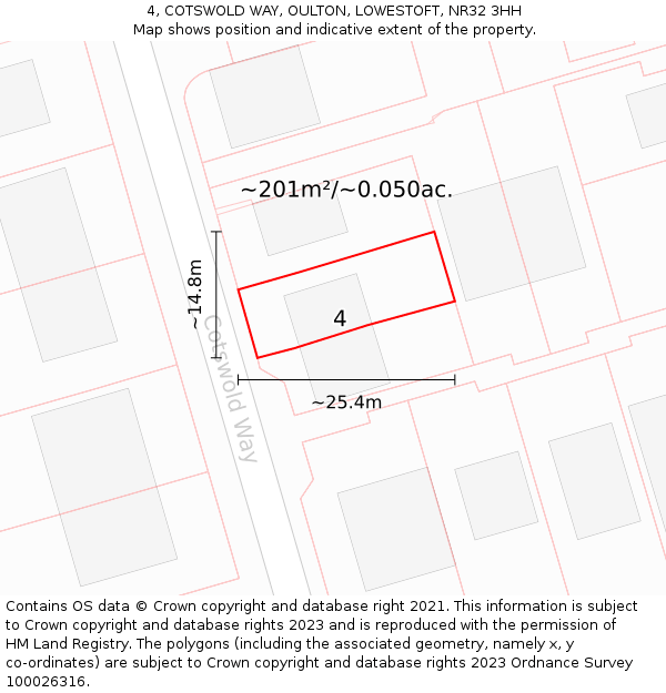 4, COTSWOLD WAY, OULTON, LOWESTOFT, NR32 3HH: Plot and title map