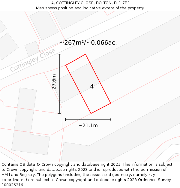 4, COTTINGLEY CLOSE, BOLTON, BL1 7BF: Plot and title map