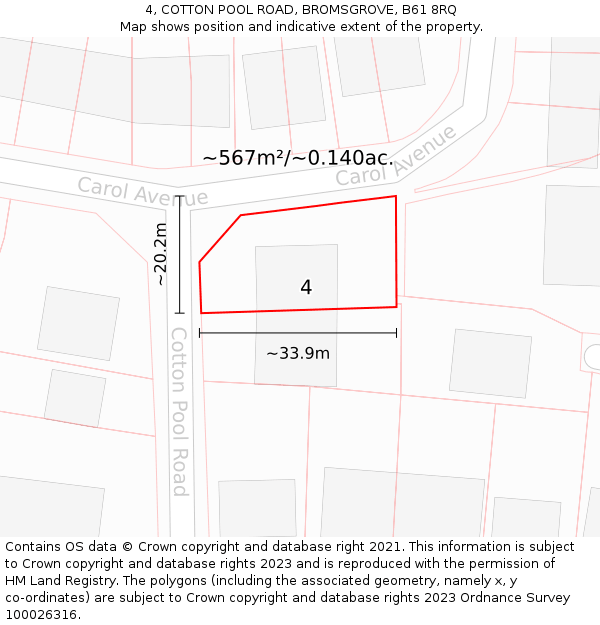 4, COTTON POOL ROAD, BROMSGROVE, B61 8RQ: Plot and title map