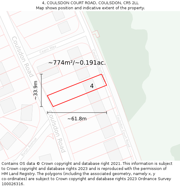 4, COULSDON COURT ROAD, COULSDON, CR5 2LL: Plot and title map