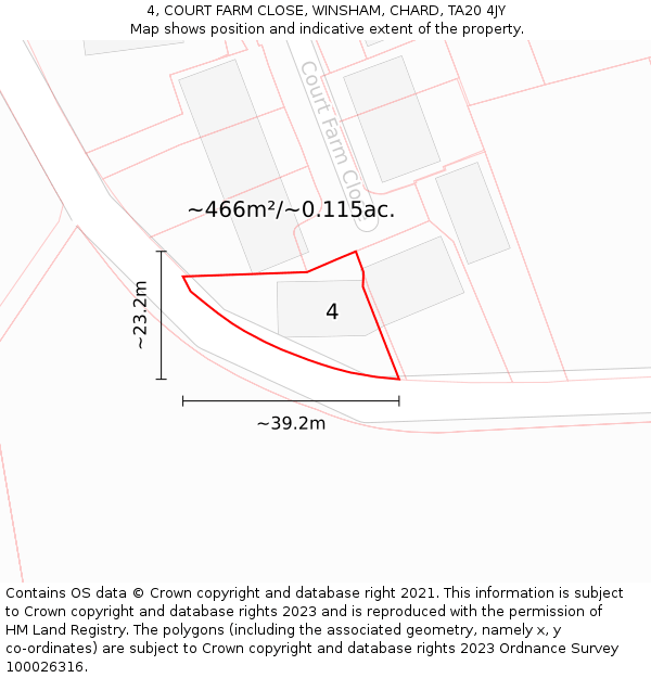 4, COURT FARM CLOSE, WINSHAM, CHARD, TA20 4JY: Plot and title map