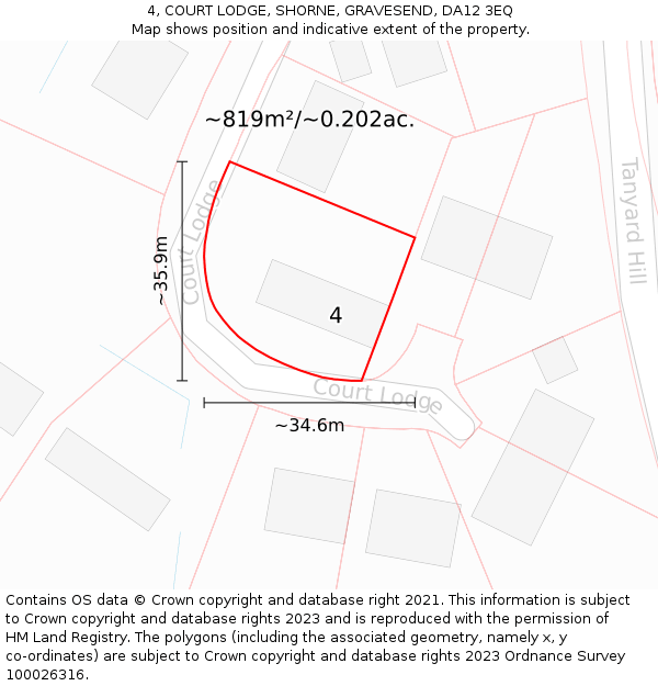 4, COURT LODGE, SHORNE, GRAVESEND, DA12 3EQ: Plot and title map