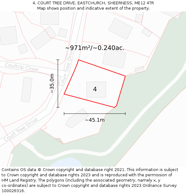 4, COURT TREE DRIVE, EASTCHURCH, SHEERNESS, ME12 4TR: Plot and title map