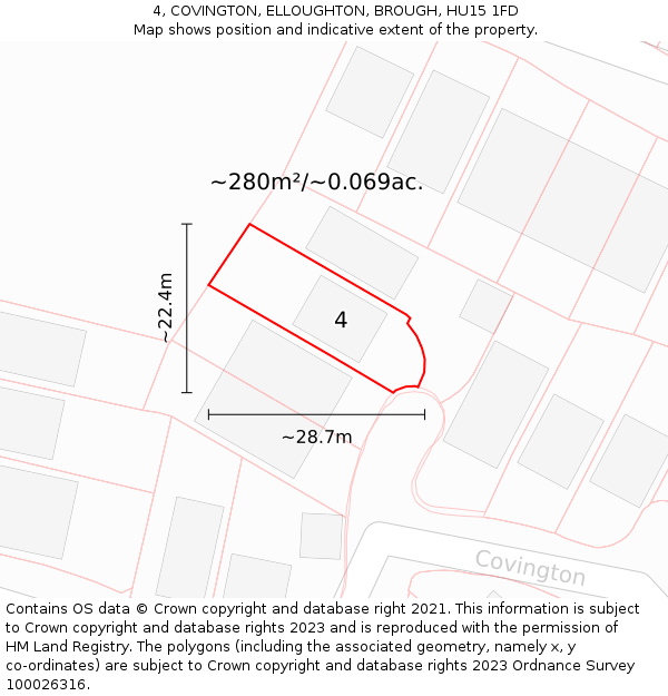 4, COVINGTON, ELLOUGHTON, BROUGH, HU15 1FD: Plot and title map