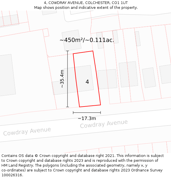 4, COWDRAY AVENUE, COLCHESTER, CO1 1UT: Plot and title map