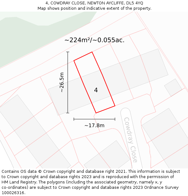 4, COWDRAY CLOSE, NEWTON AYCLIFFE, DL5 4YQ: Plot and title map