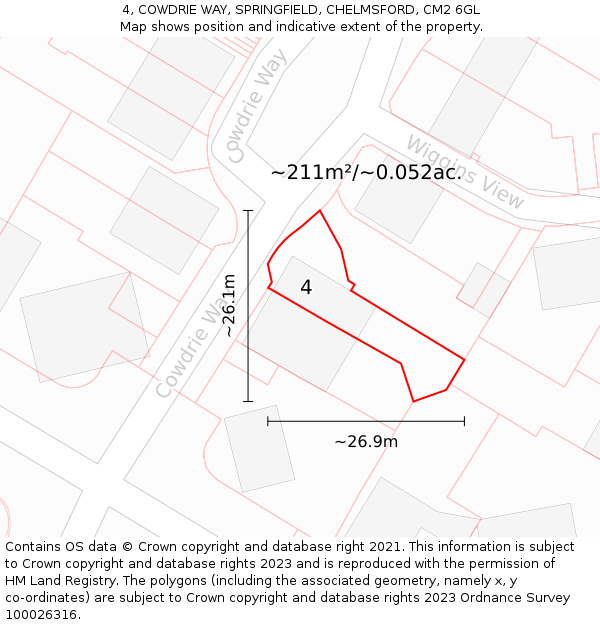 4, COWDRIE WAY, SPRINGFIELD, CHELMSFORD, CM2 6GL: Plot and title map