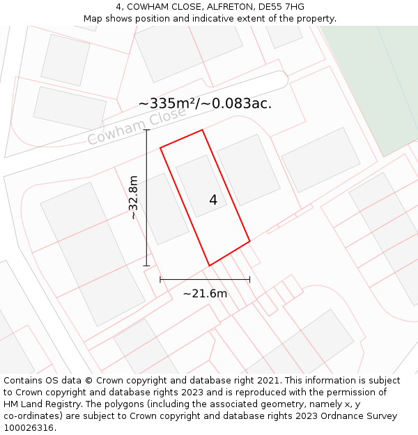 4, COWHAM CLOSE, ALFRETON, DE55 7HG: Plot and title map