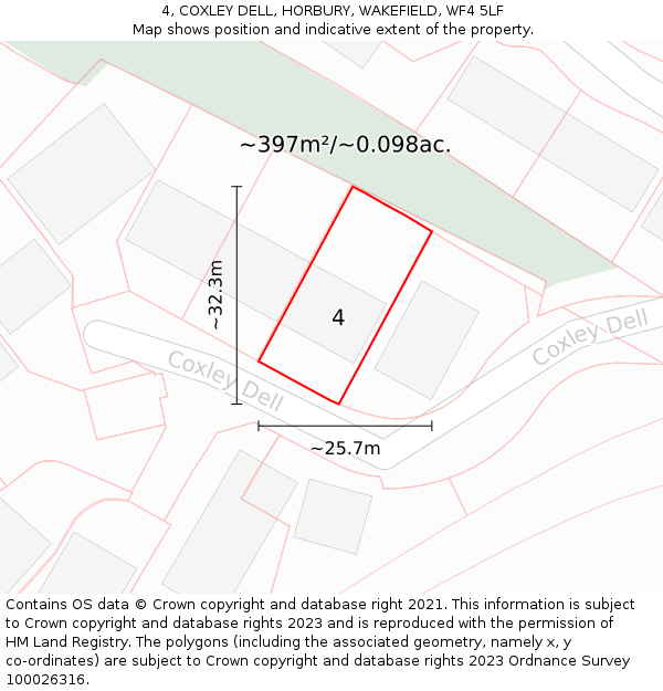 4, COXLEY DELL, HORBURY, WAKEFIELD, WF4 5LF: Plot and title map