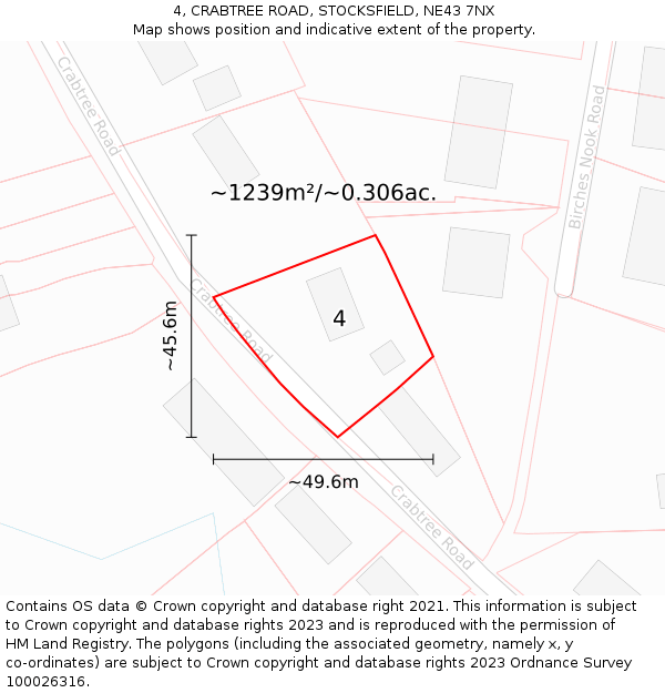 4, CRABTREE ROAD, STOCKSFIELD, NE43 7NX: Plot and title map