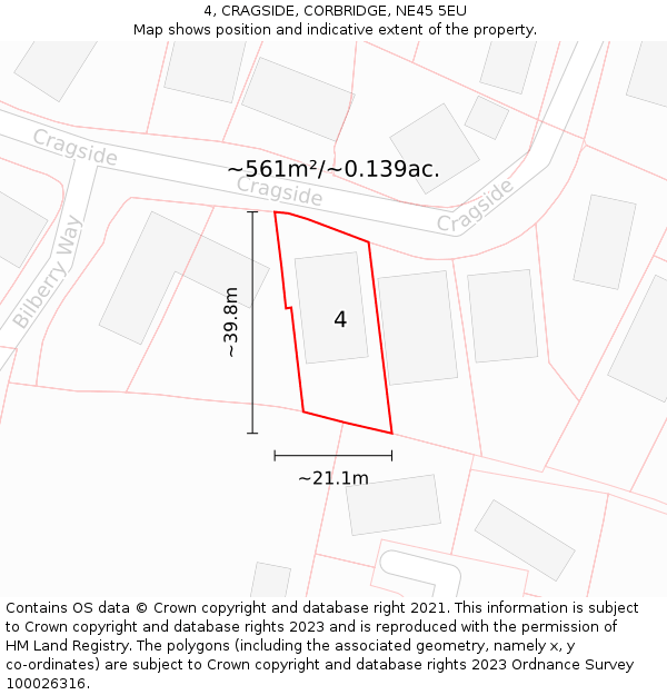 4, CRAGSIDE, CORBRIDGE, NE45 5EU: Plot and title map