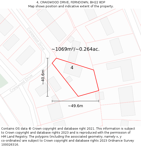 4, CRAIGWOOD DRIVE, FERNDOWN, BH22 8DP: Plot and title map