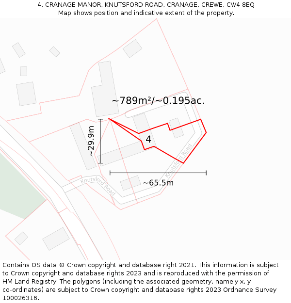 4, CRANAGE MANOR, KNUTSFORD ROAD, CRANAGE, CREWE, CW4 8EQ: Plot and title map