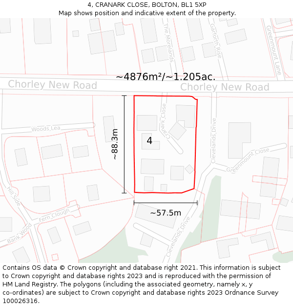 4, CRANARK CLOSE, BOLTON, BL1 5XP: Plot and title map