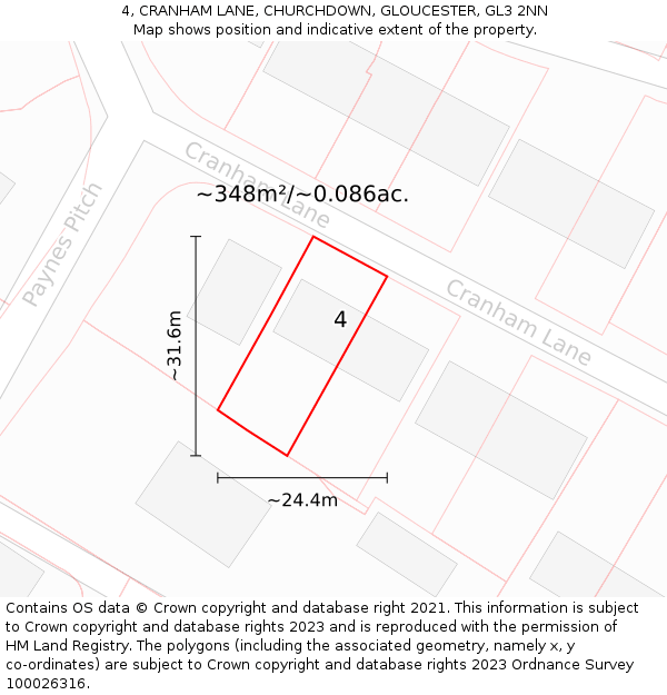 4, CRANHAM LANE, CHURCHDOWN, GLOUCESTER, GL3 2NN: Plot and title map