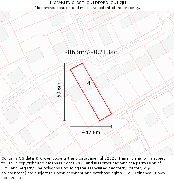 4, CRANLEY CLOSE, GUILDFORD, GU1 2JN: Plot and title map