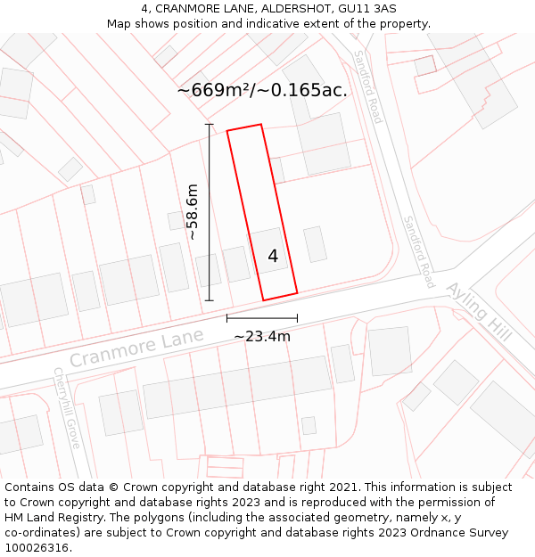 4, CRANMORE LANE, ALDERSHOT, GU11 3AS: Plot and title map