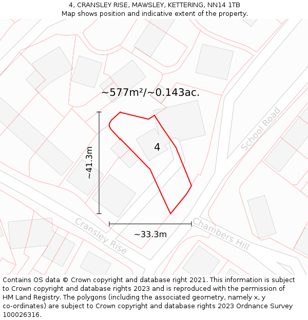 4, CRANSLEY RISE, MAWSLEY, KETTERING, NN14 1TB: Plot and title map