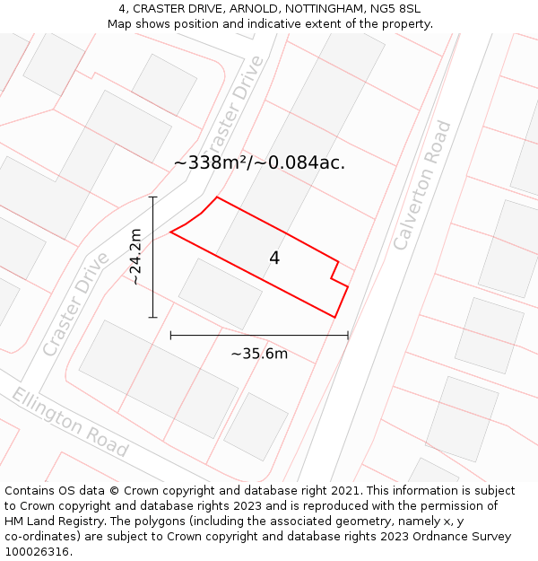 4, CRASTER DRIVE, ARNOLD, NOTTINGHAM, NG5 8SL: Plot and title map