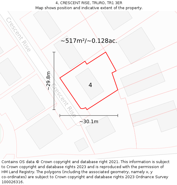 4, CRESCENT RISE, TRURO, TR1 3ER: Plot and title map