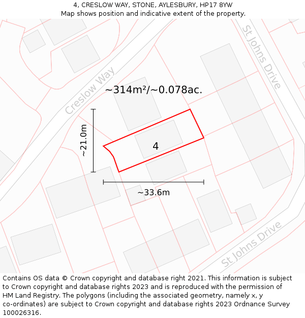 4, CRESLOW WAY, STONE, AYLESBURY, HP17 8YW: Plot and title map