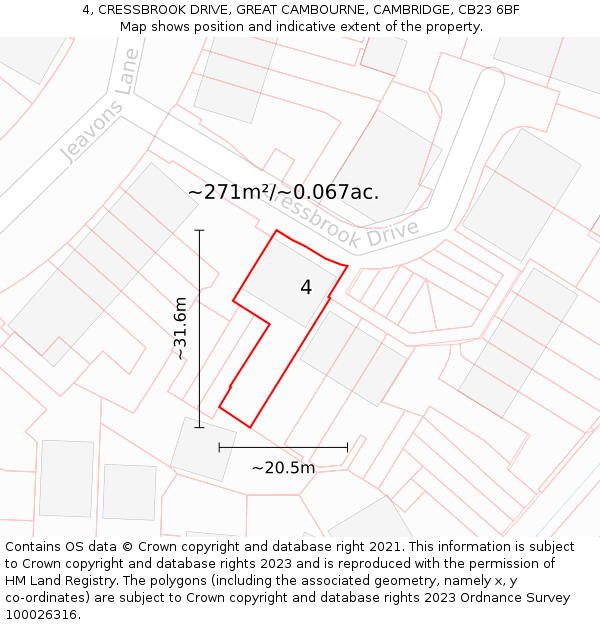 4, CRESSBROOK DRIVE, GREAT CAMBOURNE, CAMBRIDGE, CB23 6BF: Plot and title map