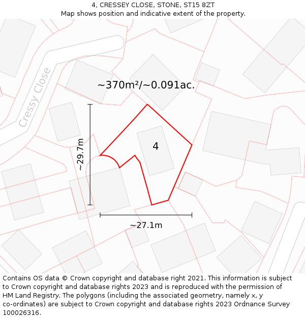 4, CRESSEY CLOSE, STONE, ST15 8ZT: Plot and title map