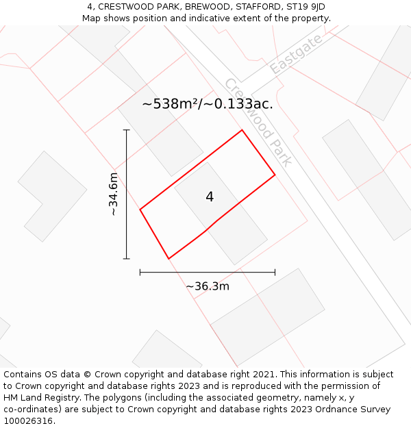 4, CRESTWOOD PARK, BREWOOD, STAFFORD, ST19 9JD: Plot and title map