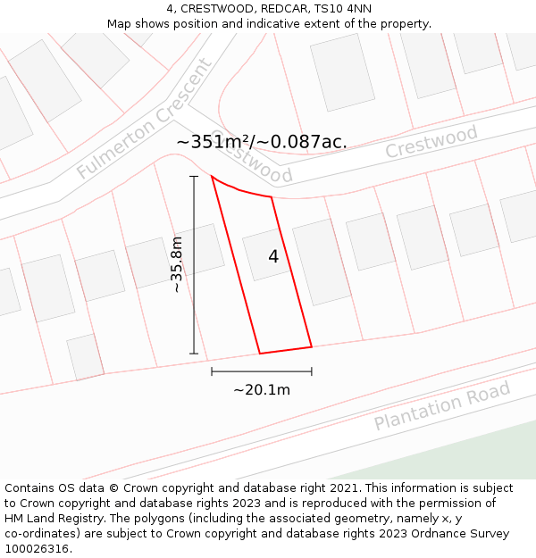 4, CRESTWOOD, REDCAR, TS10 4NN: Plot and title map