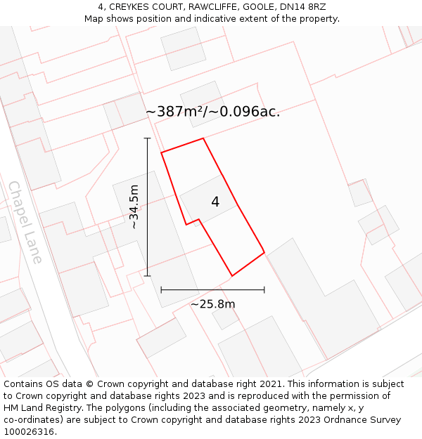 4, CREYKES COURT, RAWCLIFFE, GOOLE, DN14 8RZ: Plot and title map